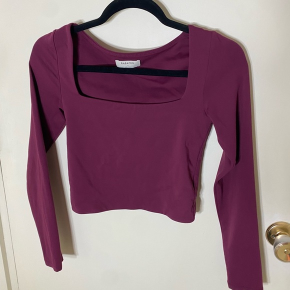 Babaton Tops - Aritzia Babaton Squareneck Longsleeve contour top Berry Small Crop Waist